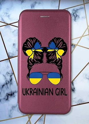 Чехол-книжка с рисунком для xiaomi redmi note 10 pro/10 pro max бордовый :: украинская девушка (принт 113)