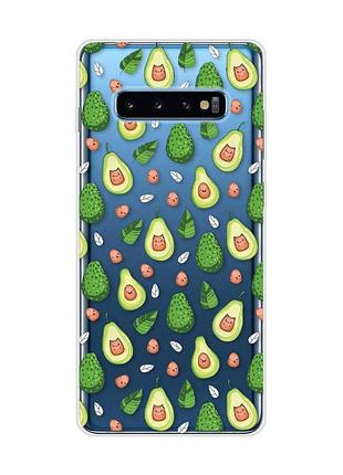 Прозрачный чехол на samsung galaxy s10 plus :: авокадо с котиками (принт 301)