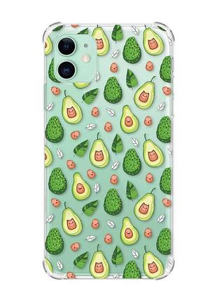 Чехол с утолщёнными углами на iphone 11 :: авокадо с котиками (принт 301)
