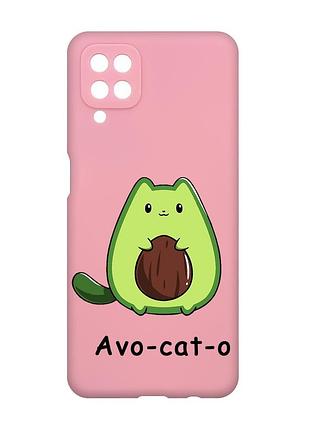 Матовый розовый чехол на samsung galaxy a12 :: котик авокадо (принт 306)