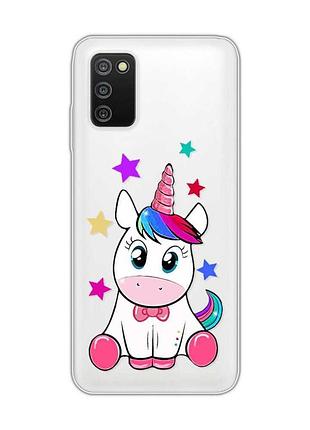 Прозрачный чехол на samsung galaxy a03s :: единорог (принт 102)