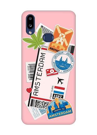 Матовый розовый чехол на samsung galaxy a10s (a107) :: путешествия. амстердам (принт 327)