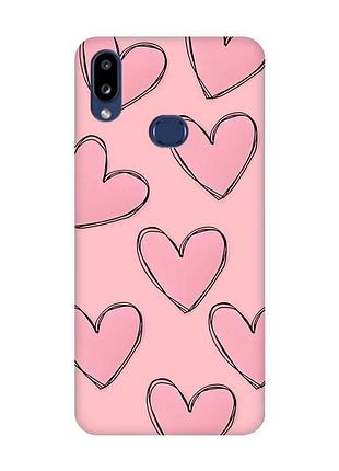 Матовий рожевий чохол на samsung galaxy a10ѕ a107 сердечка рожеві (принт 78)