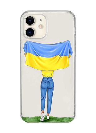 Прозрачный чехол на iphone 12 mini :: девушка с флагом (принт 263)