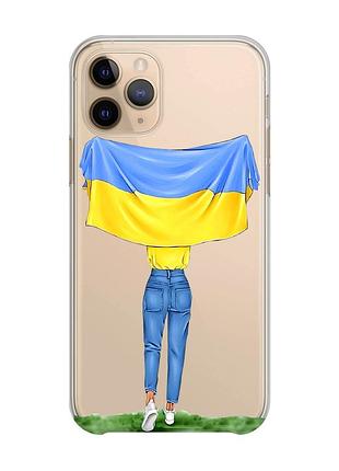 Прозрачный чехол на iphone 11 pro :: девушка с флагом (принт 263)