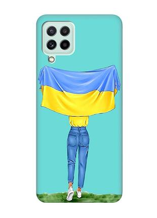 Матовий бірюзовий чохол на samsung galaxy a22 4g/ m32/ m22 :: дівчина з прапором (принт 263)