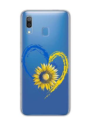 Прозрачный чехол на samsung galaxy a30 (2019)/a20 (2019) сердце с подсолнухом. украина (принт 260)