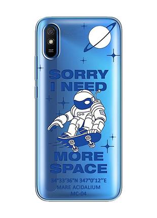 Прозрачный чехол на xiaomi redmi 9a :: космонавт на скейте (принт 248)