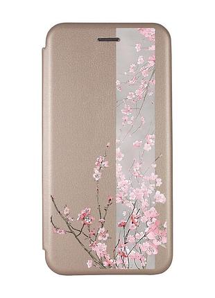 Чехол-книжка с рисунком для xiaomi redmi note 8 pro золотой :: сакура в цвету (принт 286)