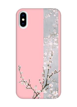 Матовый розовый чехол на iphone x/xs :: цветущая сакура (принт 285)