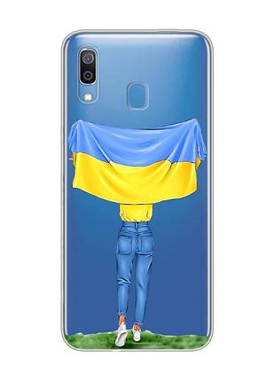 Прозрачный чехол на samsung galaxy a30 (2019)/a20 (2019) девушка с флагом (принт 263)