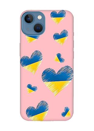 Матовий рожевий чохол на apple iphone 13 :: сердечка. україна (принт 258)