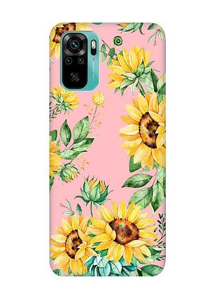 Матовий рожевий чохол на xiaomi redmi note 10 / note 10s :: соняхи (принт 288)