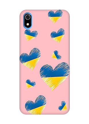 Матовый розовый чехол на xiaomi redmi 7a :: сердечка. украина (принт 258)