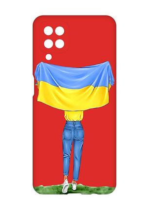 Матовий червоний чохол на samsung galaxy a12 :: дівчина з прапором (принт 263)
