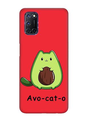 Матовий червоний чохол на oppo a52/ a72/ a92 :: котик авокадо (принт 306)