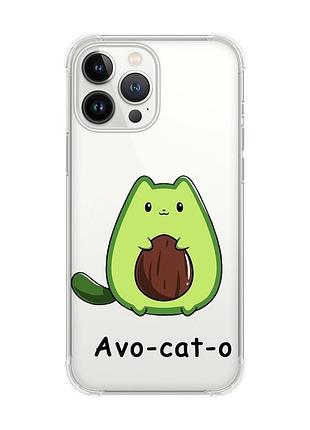 Чехол с утолщёнными углами на iphone 14 pro max :: котик авокадо (принт 306)