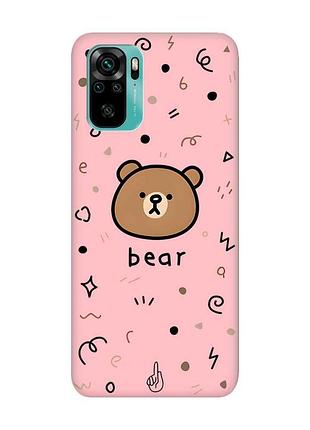 Матовый розовый чехол на xiaomi redmi note 10 / note 10s мишка (принт 76)