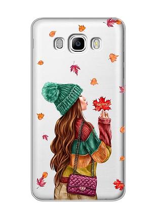Прозрачный чехол на samsung galaxy j7(2016) j710 :: девушка с листьями (принт 221)