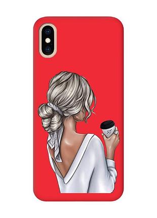 Матовий червоний чохол на iphone xs max дівчина з латте (принт 227)