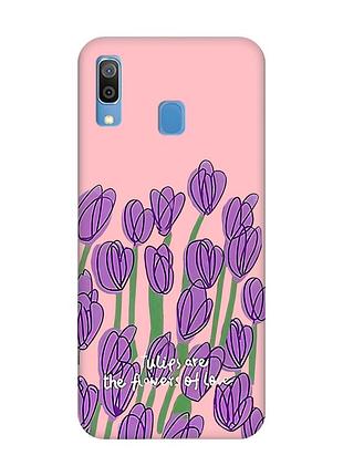 Матовый розовый чехол на samsung galaxy a30 (2019) / a20 (2019) тюльпаны (принт 265)