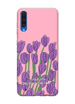 Матовий рожевий чохол на samsung galaxy a50 (2019) a505 тюльпани (принт 265)