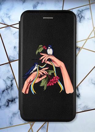 Чехол-книжка с рисунком для samsung galaxy a02s черный :: ласточки (принт 15)