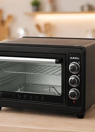 Духовка asel af-0723 50 л чорна / пічь електрична з механічним керуванням / електродуховка 1500 вт