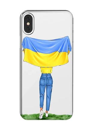 Прозрачный чехол на iphone x/xs :: девушка с флагом (принт 263)