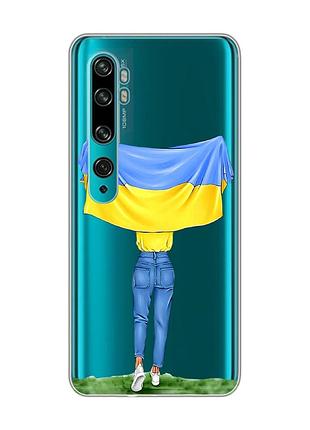 Прозорий чохол на xiaomi mi note 10/note 10 pro :: дівчина з прапором (принт 263)