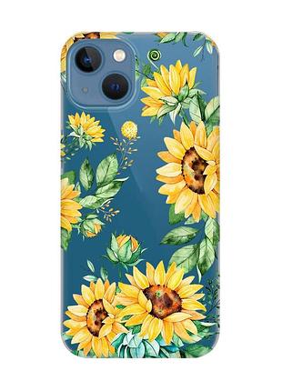 Прозрачный чехол на iphone 13 :: подсолнухи (принт 288)