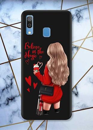 Матовий чорний чохол на samsung galaxy a30 (2019)/a20 (2019) дівчина з кавою (принт 137)