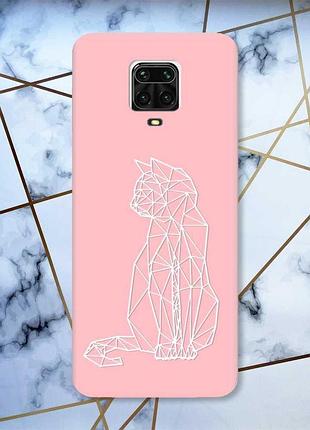 Матовый розовый чехол на xiaomi redmi note 9 pro / note 9s / note 9 pro max кошечка принт 125