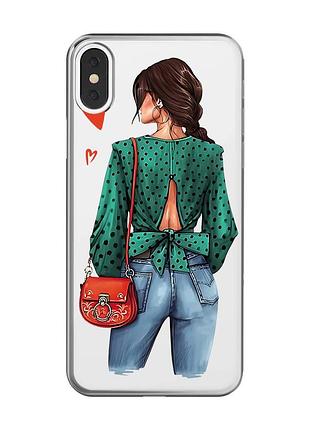 Прозорий чохол на iphone x / xs дівчина в зеленому (принт 224)