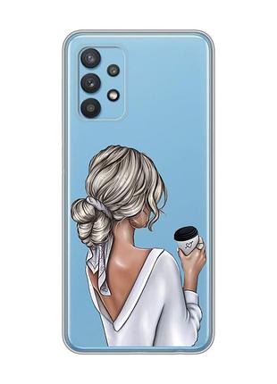 Прозрачный чехол на samsung galaxy a32 девушка с латте (принт 227)
