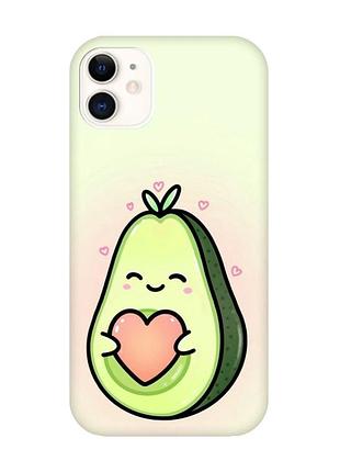 Матовый чехол с бирюзовыми боками на iphone 11 :: кавай авокадо с сердечком (принт 310)