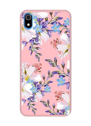 Матовый розовый чехол на xiaomi redmi 7a :: цветочный рисунок (принт 272)