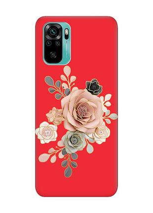 Матовый красный чехол на xiaomi redmi note 10 / note 10s :: розы (принт 275)