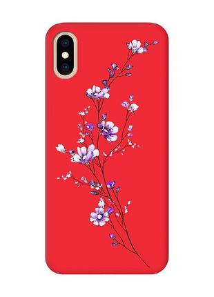 Матовий червоний чохол на iphone xs max :: гілочка квітів (принт 278)