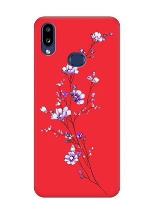 Матовый красный чехол на samsung galaxy a10ѕ a107 :: веточка цветов (принт 278)