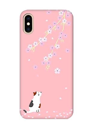 Матовый розовый чехол на iphone xs max :: котик и сакура (принт 283)
