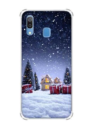Чехол с утолщёнными углами на samsung galaxy a30 (2019)/a20 (2019) праздничный вечер (новогодний принт