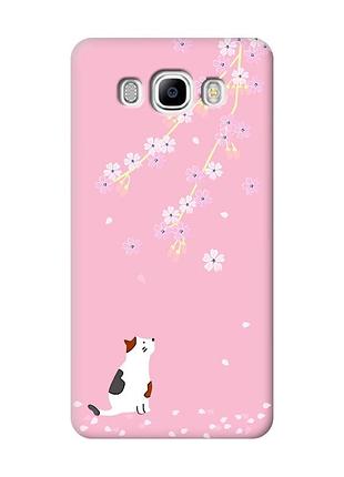 Матовый розовый чехол на samsung galaxy j7(2016) j710 :: котик и сакура (принт 283)