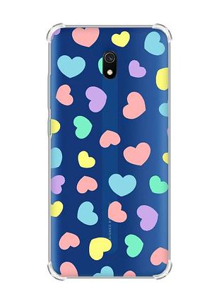 Чехол с утолщенными углами на xiaomi redmi 8a :: разноцветные сердечка (принт 335)