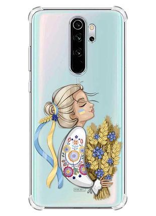 Чехол с утолщёнными углами на xiaomi redmi note 8 pro :: украинка с колосками (патриотический принт 173)