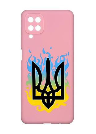 Матовый розовый чехол на samsung galaxy a12 :: тризуб пламя (принт 257)