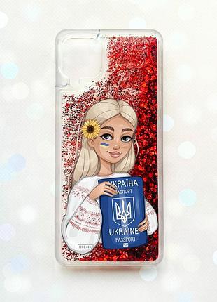Чохол з плаваючими блискітками samsung galaxy a12 червоний :: дівчина з паспортом (принт 13)