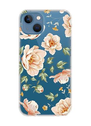 Прозорий чохол на apple iphone 13 :: квіти пастельні (принт 277)