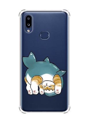 Чехол с утолщенными углами на samsung galaxy a10s (a107) :: котенок акула (принт 378)