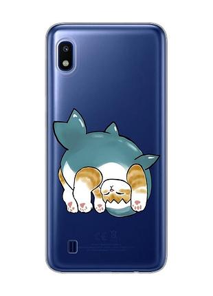 Прозрачный чехол на samsung galaxy a10 (2019) a105 :: котенок акула (принт 378)